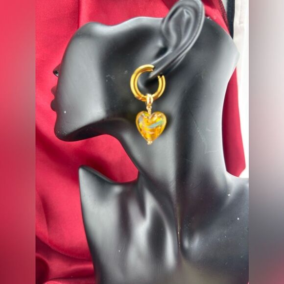 “Sunset Reflection” Glass Heart Hoop Earrings - Picture 6 of 9